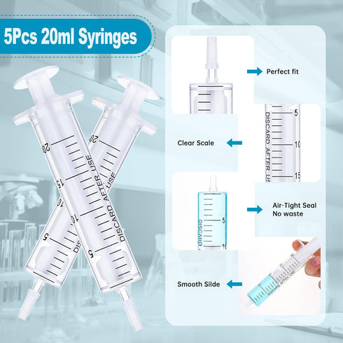 5pcs 20ml/cc Plastic Syringes with Caps for Industry Lab Pet Feeding...