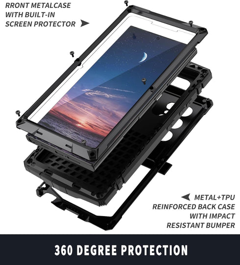 Samsung Galaxy S24 Ultra Metal Case with Kickstand Screen Protector Camera Cover S24 Ultra Sturdy Military Armor Durable Full Body Heavy Duty Shoc...
