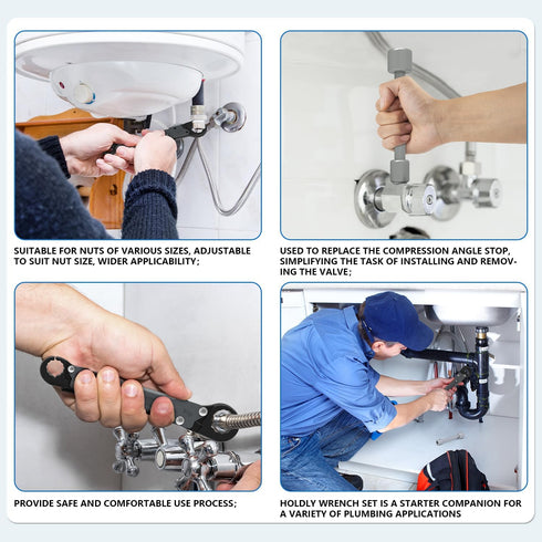 Plumbing Tools Angle Stop Wrench Kit, Angle-on Wrench Professional Plumber Wrench Tools for Installing New Compression Angle Stop and Removing the...
