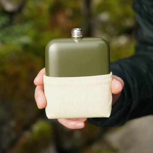 Foster & Rye Flask Whiskey Men-Stainless Steel Alcohol Matte Army Green with Canvas Wrap-6oz Set of 1, 6oz...