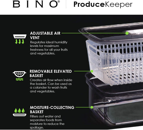 BINO | Produce Saver - 15.2 Cup/3.6L | Fridge Storage Containers for Fruits and Vegetables | Vegetable Storage with Adjustable Air Vent, Removable...