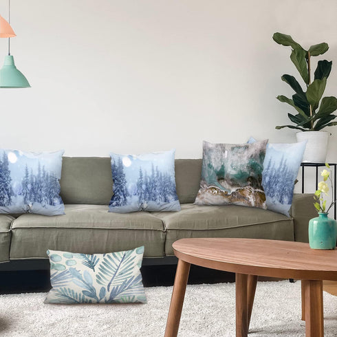 Batmerry Winter Pillow Covers 18x18 Inch Set of 2, Mysterious Winter Landscape Majestic Mountains in Magical Snow Double Sided Decorative Pillows ...