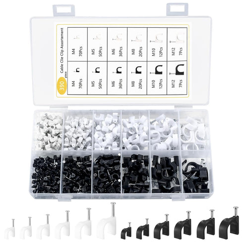 Cable Clips Nails, 390 Pcs Ethernet Cable Wire Nails Tacks Clips, White Round Cable Clips Management with Steel Nails, for RG6 Ethernet TV Cable W...