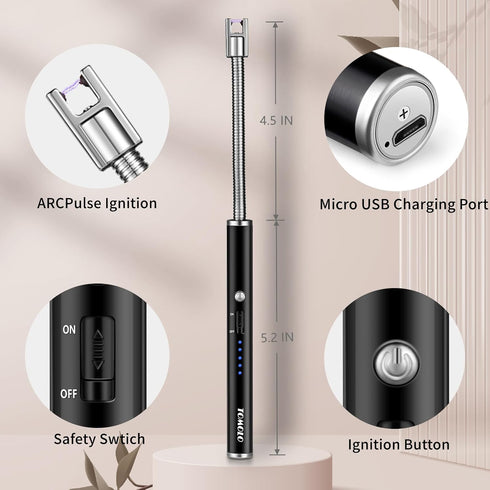 2 Pack Electric Candle Lighter USB Rechargeable Flameless Windproof Arc Lighter with Flexible Neck, Safety Switch for Candle, Grill, BBQ, Camping ...