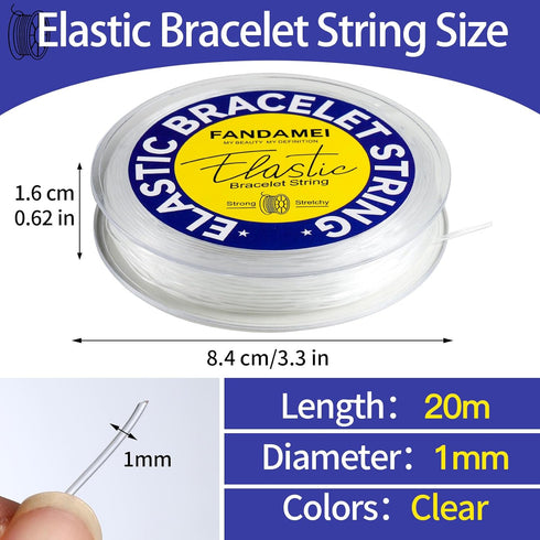 FANDAMEI 1mm Elastic Bracelet String Cord, Crystal Stretch Bead Cord for Bracelets Jewelry Making, Clear Stretchy Elastic String for Beading, Tran...