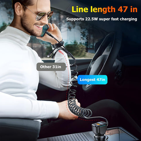 USB C Car Charger, 3-Port Fast Car Charger PD3.0 & QC3.0 with LED Digital Display, Cigarette Lighter Fast Charging Adapter Compatible with iPhone ...