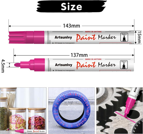 Pink Paint Pens Permanent Markers - 2 Pack Paint Markers for Metal, Rubber,Wood, Rocks, Canvas, Plastic, Dark Surface, Craft Art Supplies, Medium ...