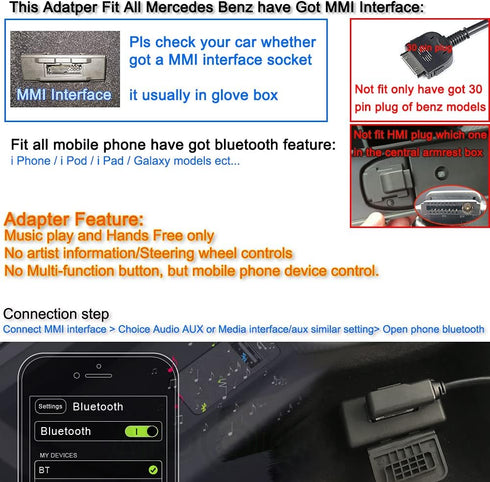Bojer Bluetooth Adapter Compatible with Mercedes Benz Car Apple Android Phone Music MMI Interface Wireless Cable Capable Devices...