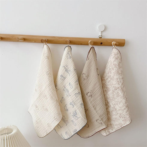 BuLuTu 100% Cotton Muslin Kitchen Towels with Cute Animals Pattern Soft and Super Absorbent Dish Towels Cleaning Rags, 4 Pack 100% Cotton Super Ab...