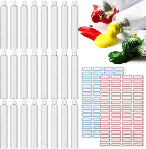 Qeeenar 24 Pcs Empty Aluminum Paint Tubes 20 ml Paint Tubes for Making Paint and Store Remaining Paint Acrylic Oils Watercolor Gouaches, with 2 Sh...