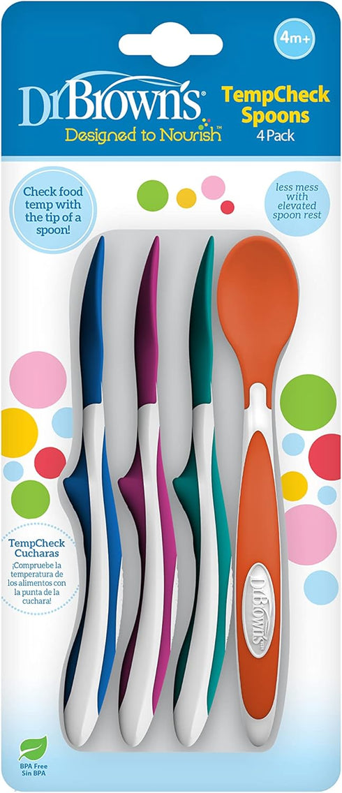 Dr. Brown's TempCheck Temperature Color-Changing Spoons for Babies and Toddlers, BPA Free, 4 Count (Pack of 1)...