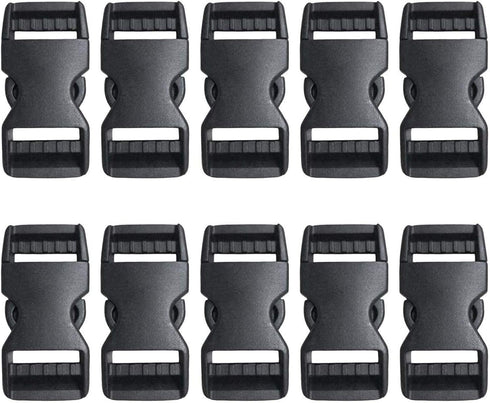 BEAULEGAN Plastic Buckles 1 Inch (Pack of 10) - Quick Side Release for Luggage Straps, Pet Collar, Backpack Repair, Dual Adjustable Ends, Black...