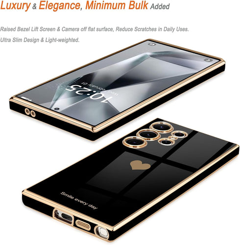 Teageo for Samsung Galaxy S24 Ultra 5G Case for Women Girl Cute Love-Heart Luxury Soft Back Cover Raised Full Camera Protection Bumper Silicone Sh...
