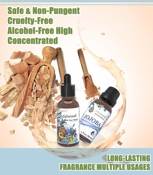 30+30ml Travel Size Sandalwood Jojoba Essential Oil Set Woodsy Fragrance for Aromatherapy Diffuser Perfume Scents Home Use Oil...