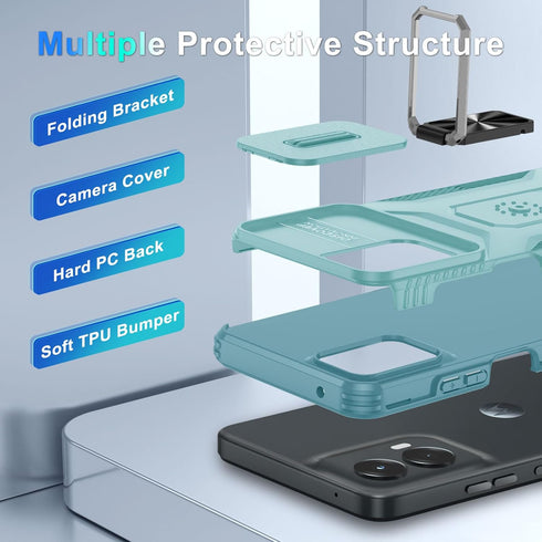 for Motorola Moto G Power 5G 2024 Case with Tempered Glass Screen Protector and Camera Lens Cover,Rotated Ring Stable Kickstand,Heavy Duty Shockpr...