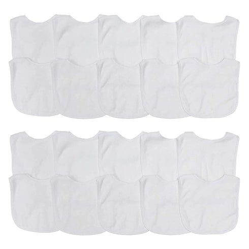 Neat Solutions 2-Ply Knit Terry Solid Color Feeder Bibs in White - 20 Pack...