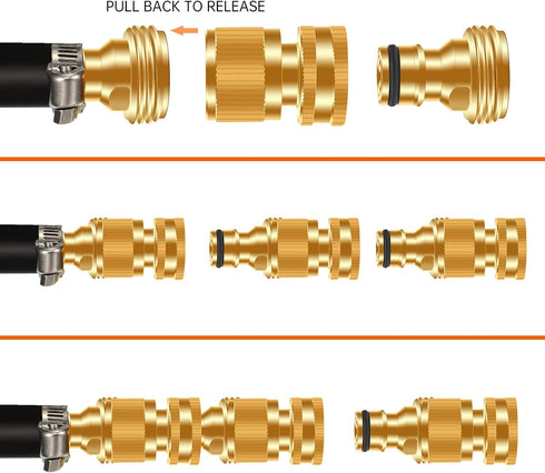 Garden Water Pipe Quick Connect, No-Leak 3/4 Inch GHT Thread Fitting Water Hose Female Adapter, Heavy-Duty Rust Resistant Brass Water Pipe Connect...