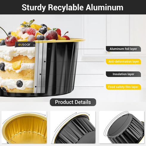 EUSOAR Ramekins with Lids, 25pcs 5oz Cupcake Liners Aluminum Foil Baking Dessert Cups Holders, Mini Muffin Creme Brulee Disposable Ramekins Cheese...