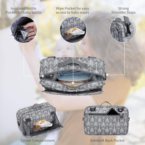 Universal Stroller Caddy Accessories All-in-One Baby Organizer with Insulated Pocket,Capacity for Diapers, Toys & Snacks, Dark Gray...