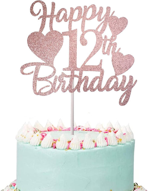 Rose Gold 12th Birthday Cake Topper with Number 12 Candles for Girl's 12th Birthday Party Decorations...