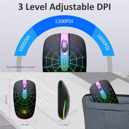 TaIYanG Wireless Mouse, 2.4G Portable Optical Quiet Cute Mouse with USB Receiver and Type C Adapter, 3 Adjustable DPI LED Wireless Mouse for Lapto...