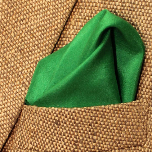 Fine Emerald Green 100% Silk Pocket Square Full-Sized 16"x16"...