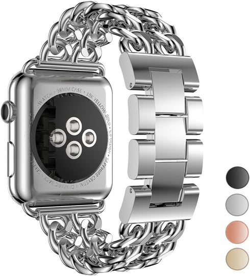 Compatible Apple Watch Band for Woman Man 45mm 49mm 42mm 44mm, Stainless Steel Cowboy Style for iWatch Series 10 9 8 7 6 5 4 3 2 se (Silver)...