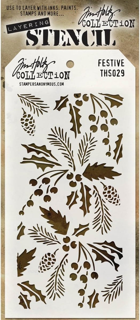 Stampers Anonymous Festive Tim Holtz Layered Stencil, 4.125-Inch by 8.5-Inch...