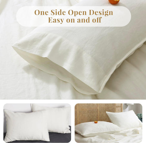 S VICTORY SYMBOL 100% Organic Linen Pillowcases 1 Pair 20"x30",French Natural Flax Soft Basic Washed Pillowcase Creamy-White,Standard(Queen) Size...