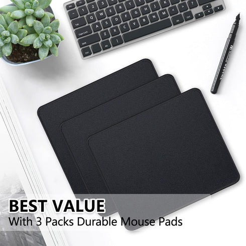 3 Pack Standard Mouse Pad with Stitched Edges, Comfortable Mouse Mat Pad, Non-Slip Rubber Base Mousepad for All Types of Mouse Laptop Computer PC ...