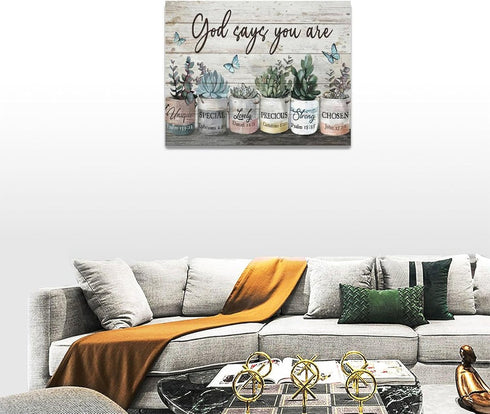 Farmhouse Bathroom Succulent Canvas Wall Art Rustic Succulent Plants Pictures Wall Decor God Says You Are Christian Bible Verse Painting Prints Co...