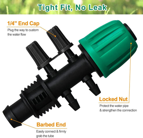 Drip Irrigation Fittings, 10 Pcs Lock Barbed Tee for 1/2 to 1/4 Inch Vinyl Tubing, Drip Line Parts 6-Way Tees Irrigation Connectors for Drip Sprin...