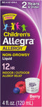Allegra Children's 12-Hour Allergy Relief Liquid, Non-Drowsy Indoor and Outdoor Allergy Medicine, 30 mg Fexofenadine HCI Antihistamine for Kids, B...
