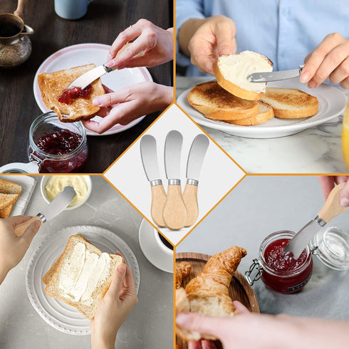 24 Pcs Little Cheese Spreader Knives 4.7 Inch Stainless Steel Butter Spreader Knives with Wooden Handle Mini Butter Knives Small Cheese Knives for...