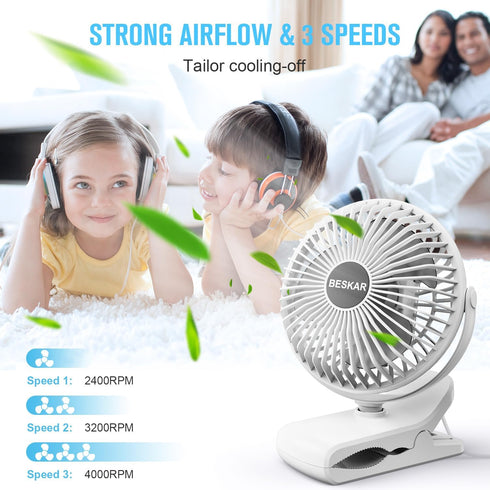 BESKAR Clip on Fan, 360° Rotation Quiet Stroller Fans with Strong Airflow,3 Speeds, Portable Small Fans with Sturdy Clamp,Perfect Personal Cooling...