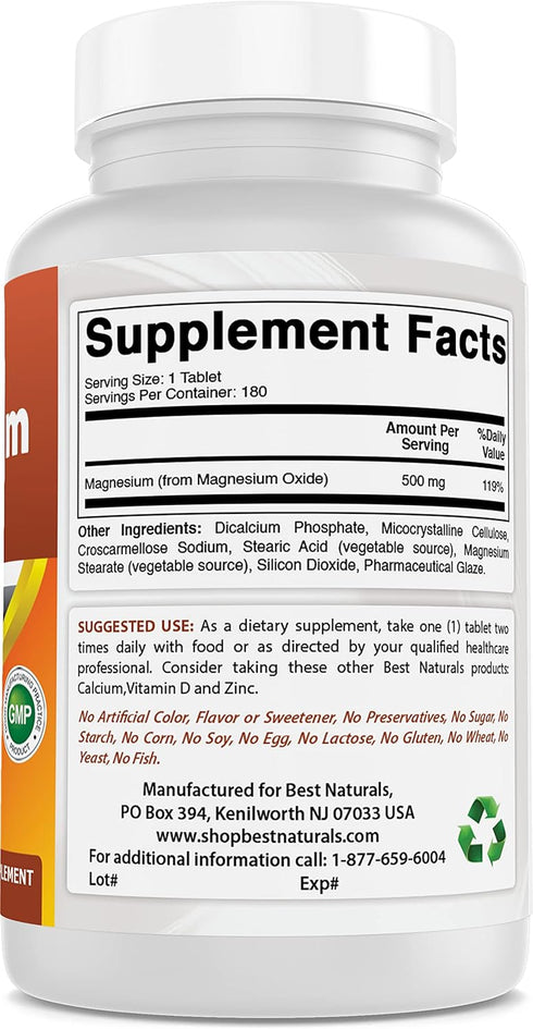 Best Naturals Magnesium oxide 500 mg 180 tablets...