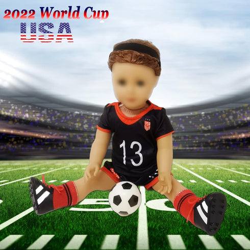 18 Inch Doll Clothes - Team USA 6 Piece 18" Doll Soccer Uniform Fits 18 inch Doll, includes Headband,Shirt,Shorts, Socks,Shoes and Football...