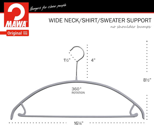 Mawa by Reston Lloyd Non Slip Metal Clothing Hanger, Smooth Shoulder Support with Skirk Hooks/Pant Bar, Model 42-U,Silver...