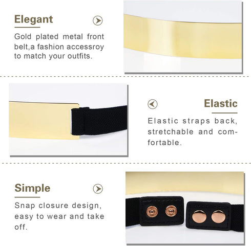 Women Elastic Mirror Metal Waist Belt Metallic Waistband,Golden, One Size...