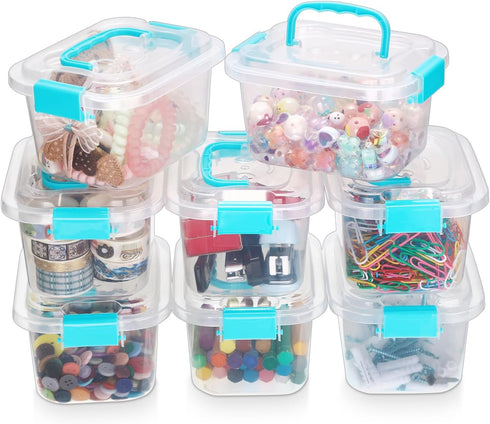 BTSKY 8 Pack Small Clear Plastic Storage Containers-4.5x3.3x2.7 Inch, Portable Mini Storage Box with Lid & Handle Multipurpose Craft Storage Conta...