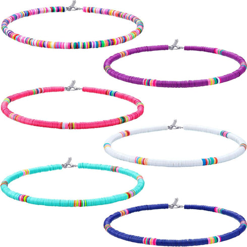 Hicarer 6 Pieces Seed Bead Choker Necklace Bohemian Surfer Boho Beads Choker Necklace Colorful Heishi Vinyl Necklace Chain Beach Jewelry for Women...