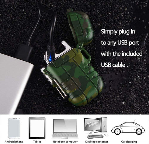 Dual Arc Plasma Electric Rechargeable Flameless Lighter Waterproof Windproof for Camping, Hiking, Skiing, Outdoor Adventure (Camouflage)...