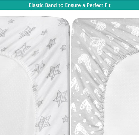 Waterproof Changing Pad Cover 2 Pack, 100% Cotton Change Table Cover Sheets, Ultra Soft, Unisex White Grey Star Print...