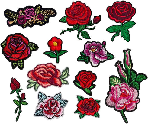 Qingxi Charm 24pcs Assorted Flowers Sewing on/Iron on Embroidered Patches Clothes Dress Hat Pants Shoes Curtain Bag Wallet Sewing Decorating DIY C...