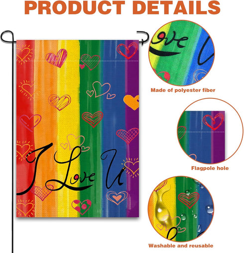 Pride Garden Flag, Gay Flag Pride Flag Outdoor Gay Pride Flag Rainbow Flag LGBTQ Flag, Heart Double-Sided Progress Pride Flag Garden Lawn Porch Ya...