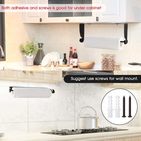Under Cabinet Paper Towel Holder Wall Mount for Home Kitchen,Stainless Steel for Large Rolls-Black...