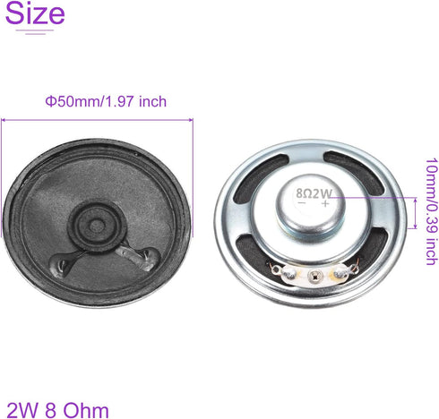 DMiotech 2 Pack 2W 8 Ohm 50mm Diameter DIY Magnetic Speaker Round Shape Internal Replacement Loudspeaker for DIY Speaker Black...