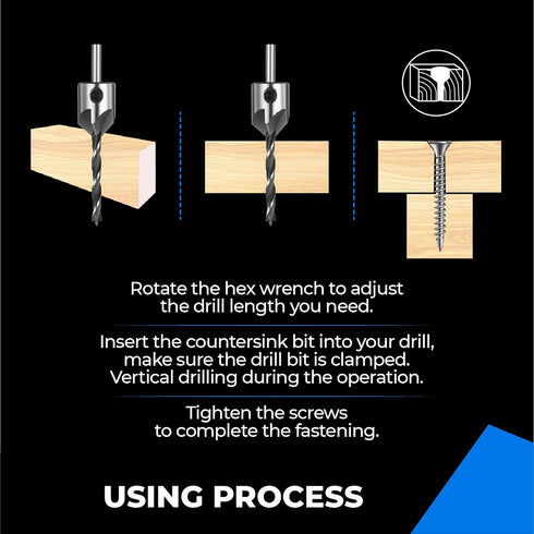 amoolo Countersink Drill Bits Set 7Pcs, Counter Sink Drill Bit for Wood, Woodworking High Carbon Steel Carpentry Bit with Chamfering Combination P...