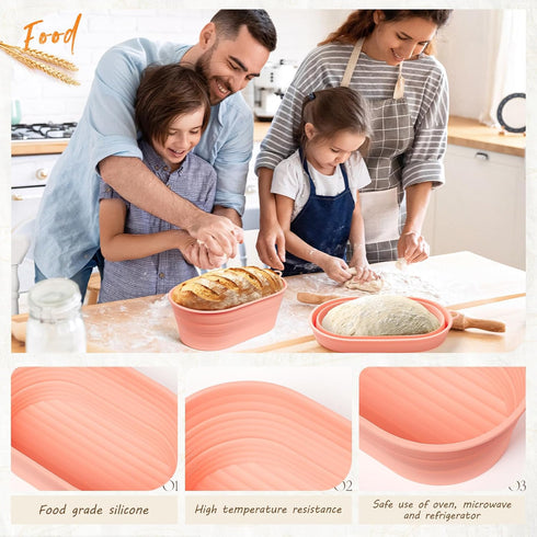 Silicone Bread Proofing Basket - 10 inch Oval Sourdough Bread Baking Basket with Capacity Scale, Collapsible Bread Bowls Silicone Proofing Baskets...