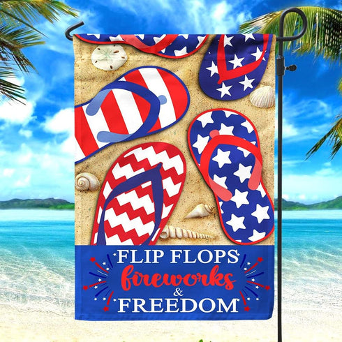 Artsy Woodsy Patriotic Flip Flops Fireworks And Freedom 12x18 Burlap Garden Flag, Patriotic Outdoor Decor, Independence Day, July 4th Decorations,...